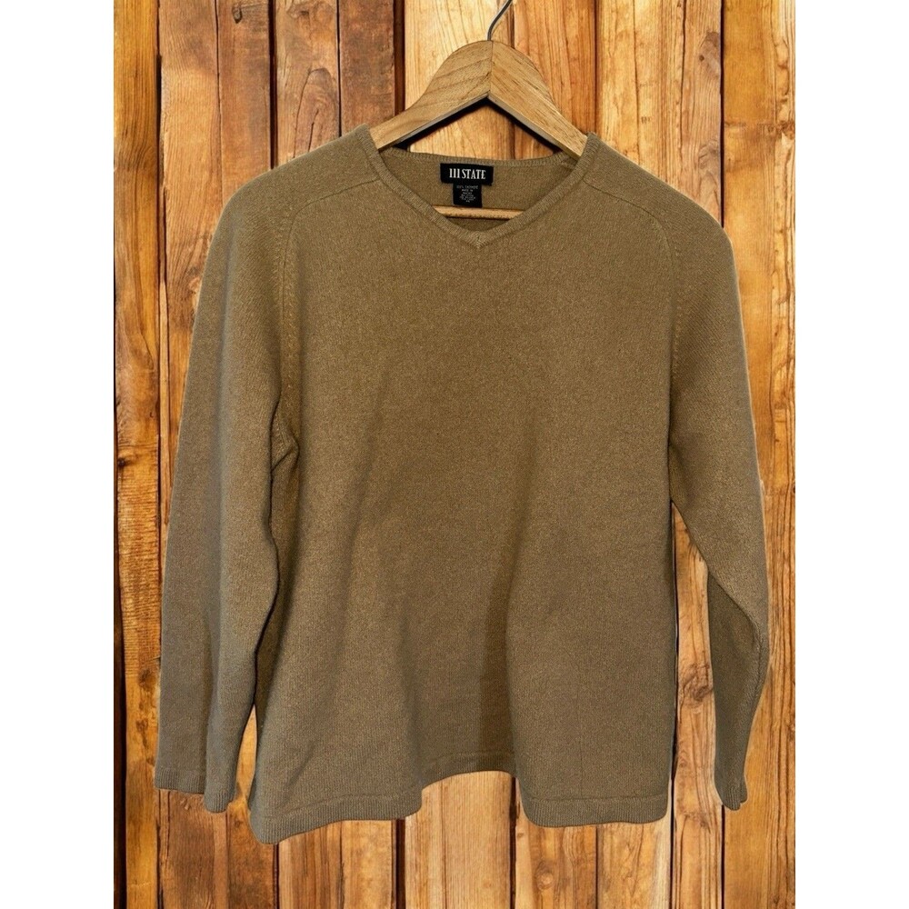 111 State 100% Cashmere Sweater Men’s Medium Tan V Neck Pullover